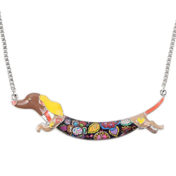 Bonsny Statement Metal Alloy Enamel Animal Pets Dachshund Dog Choker Necklace Chain Collar Pendant Fashion New Jewelry For Women