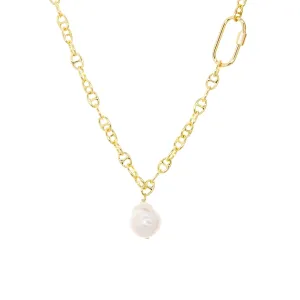 brass gucci link chain with pearl pendant