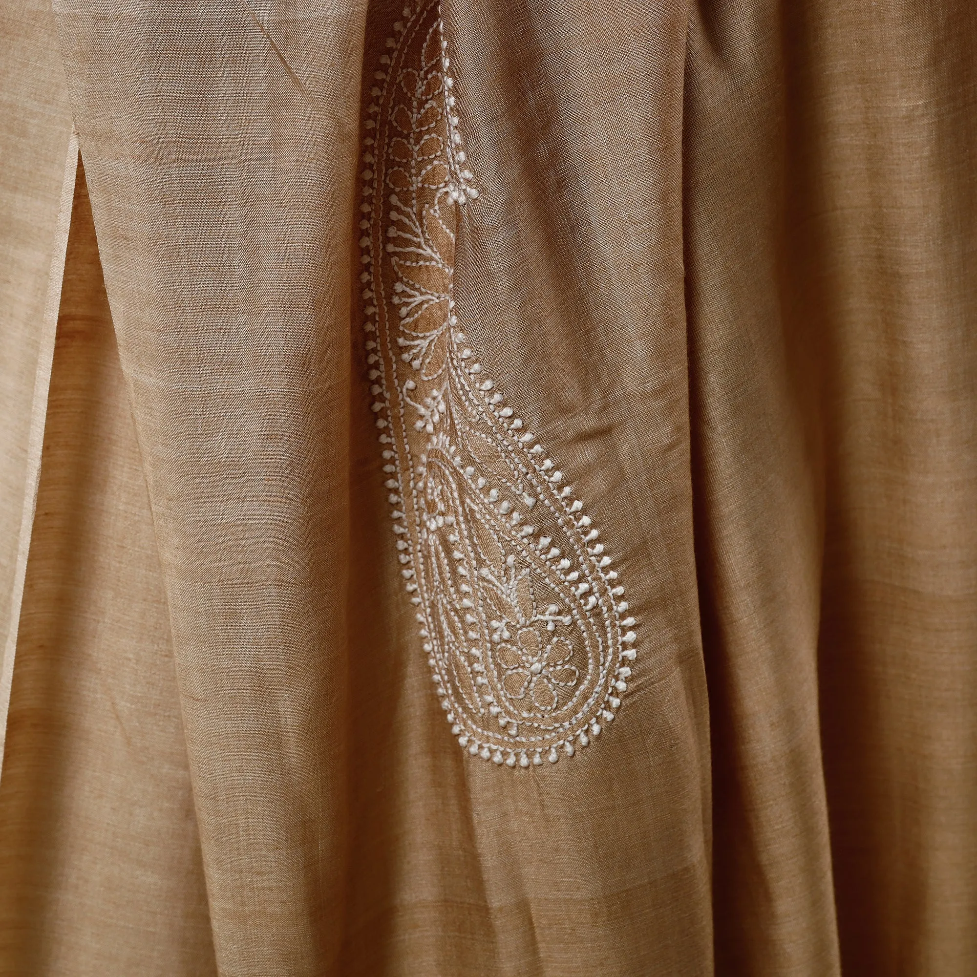 Brown - Lucknow Chikankari Heavy Hand Embroidery Silk Cotton Dupatta