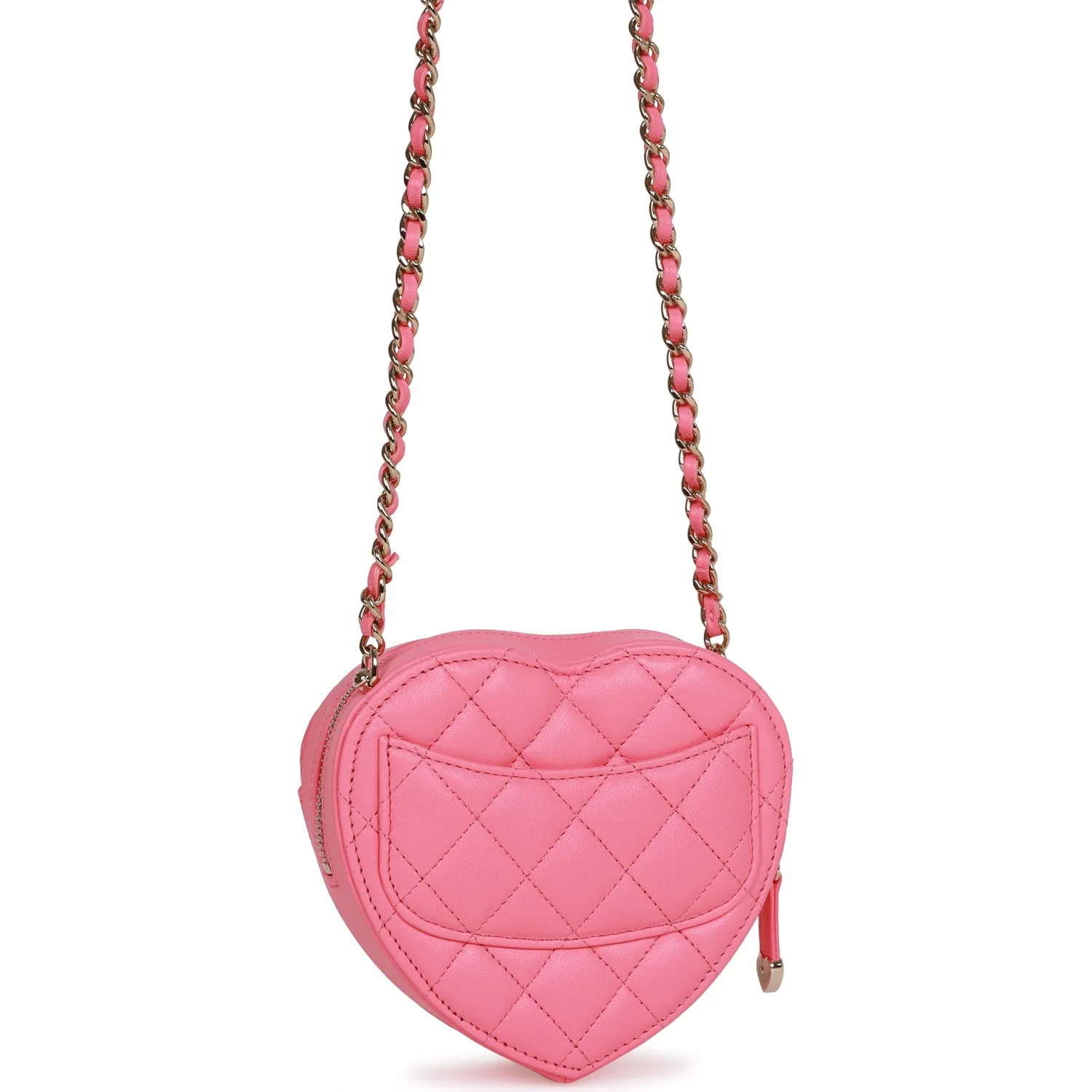 Chanel CC In Love Heart Clutch with Chain Pink Lambskin Light Gold Hardware