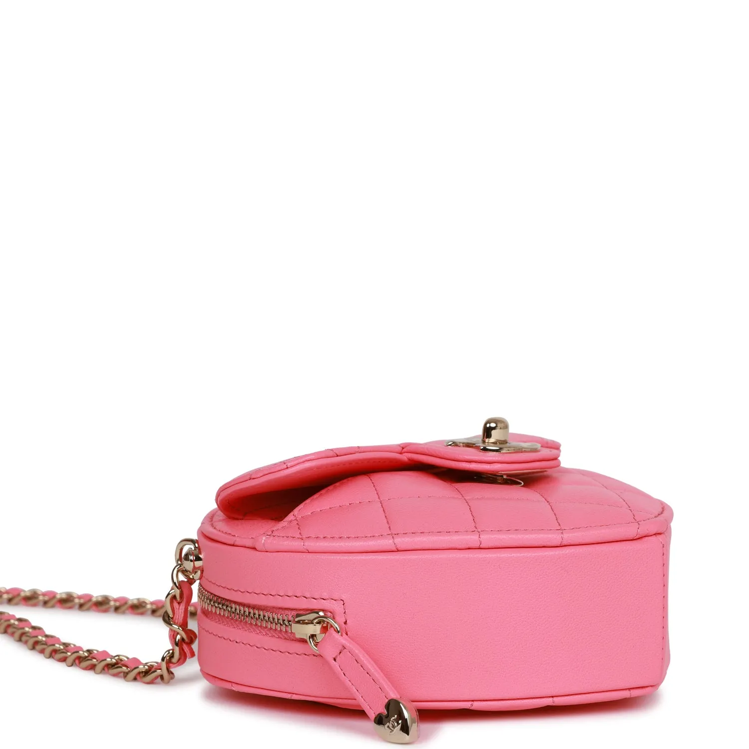 Chanel CC In Love Heart Clutch with Chain Pink Lambskin Light Gold Hardware