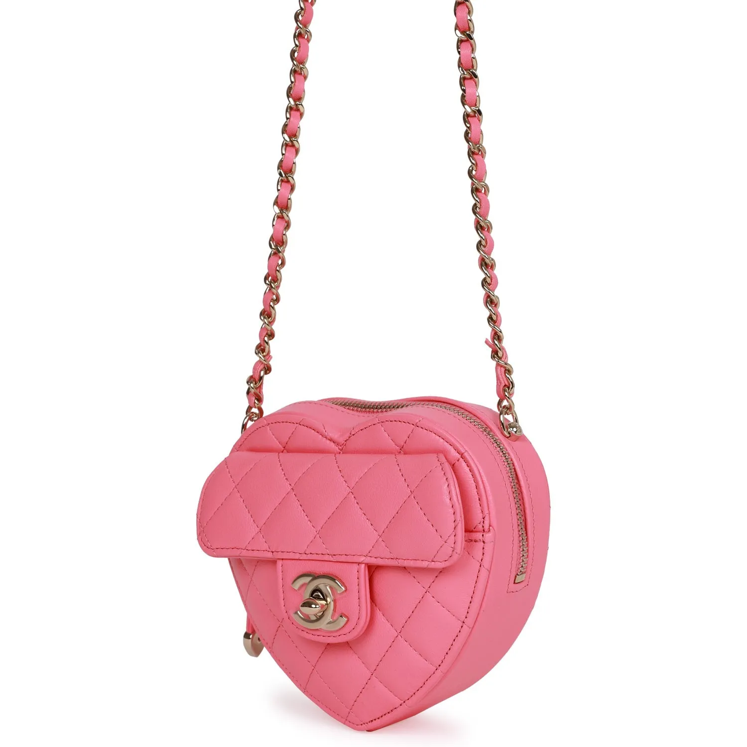 Chanel CC In Love Heart Clutch with Chain Pink Lambskin Light Gold Hardware