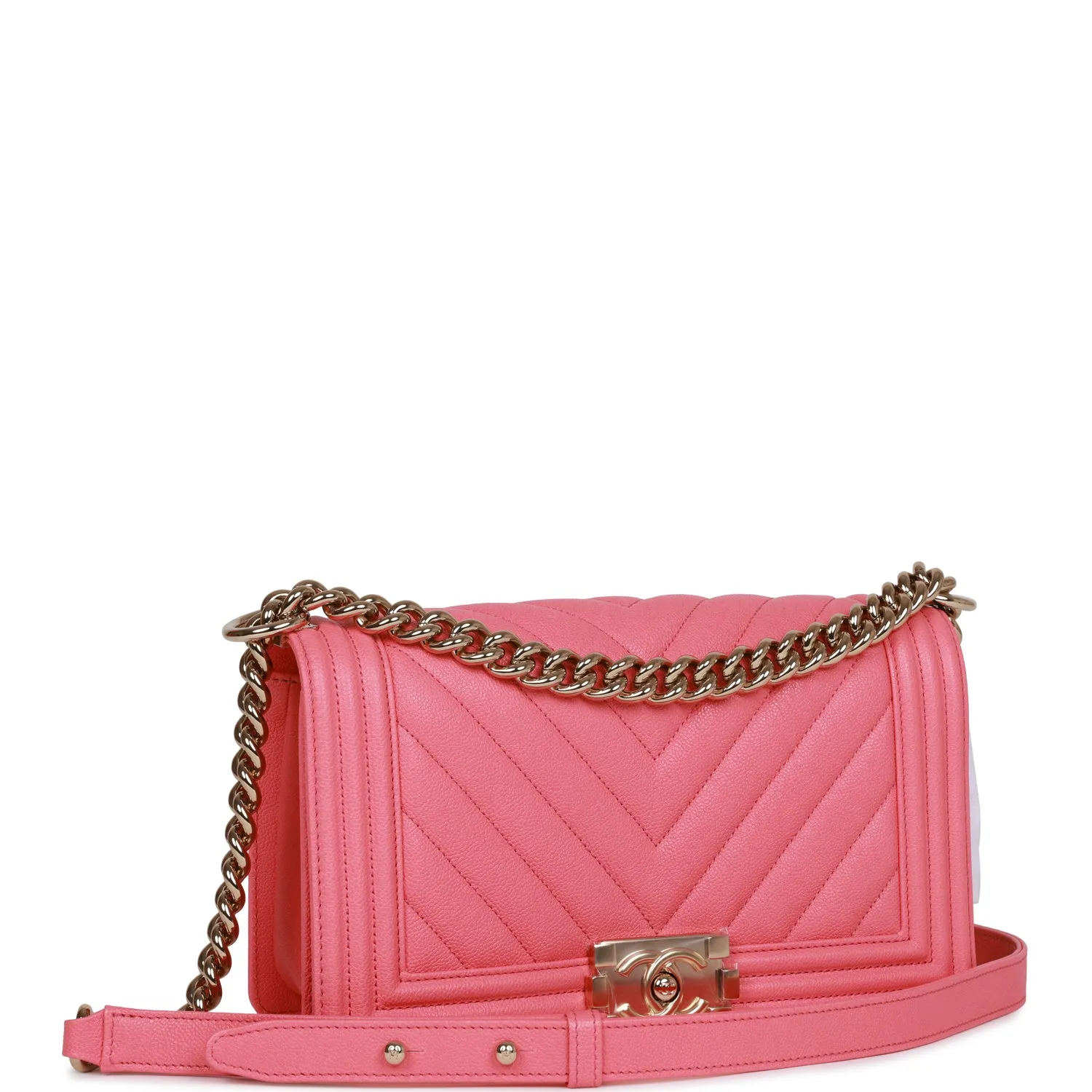 Chanel Medium Boy Bag Pink Chevron Caviar Light Gold Hardware