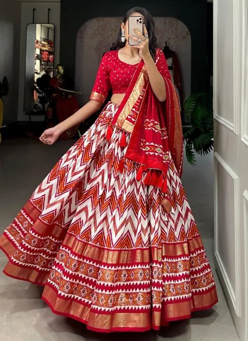 Charming Red Color Zig Zag Printed Designer Lehenga Choli