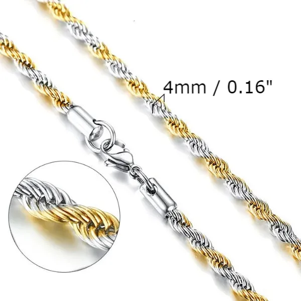 Classy Men 4mm Silver Gold Twist Rope Chain Necklace