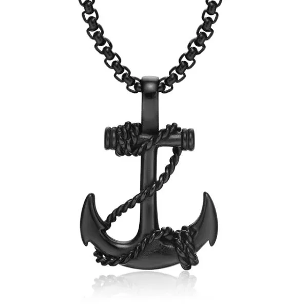 Classy Men Black Anchor Pendant Necklace