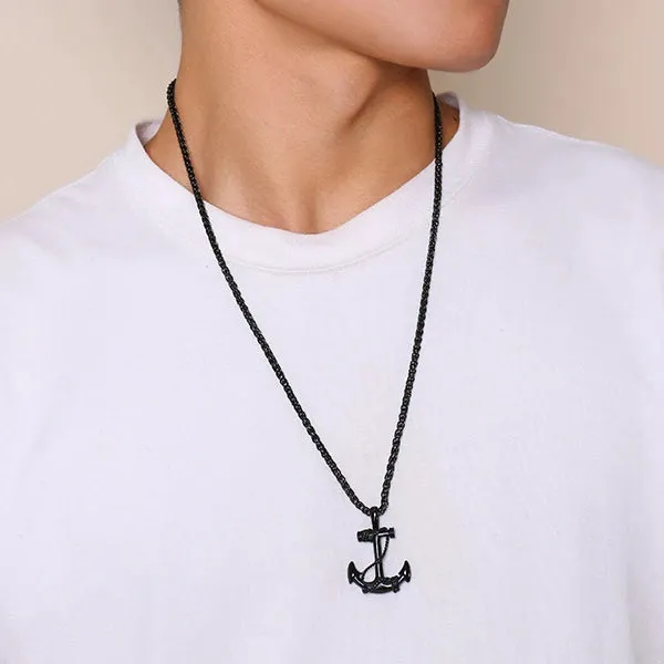 Classy Men Black Anchor Pendant Necklace