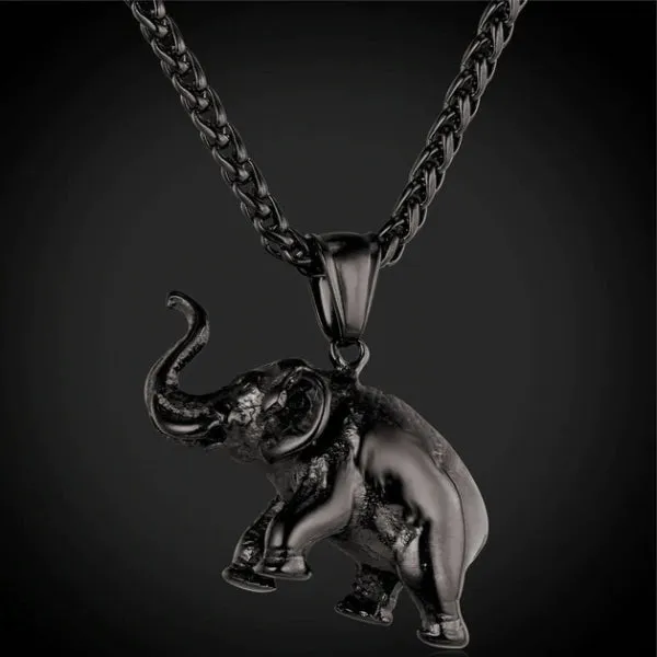 Classy Men Black Elephant Pendant Necklace