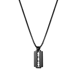 Classy Men Black Razor Blade Pendant Necklace