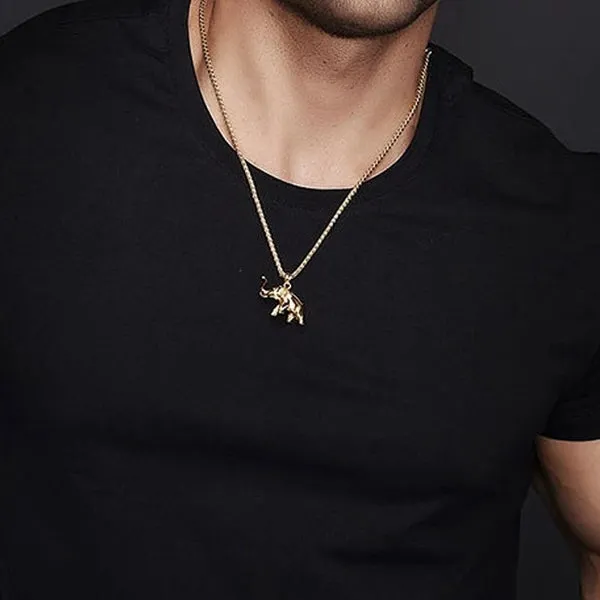 Classy Men Gold Elephant Pendant Necklace