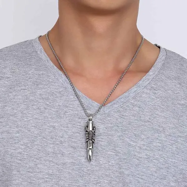 Classy Men Scorpion Bullet Pendant Necklace