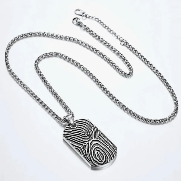 Classy Men Silver Fingerprint Dog Tag Pendant Necklace