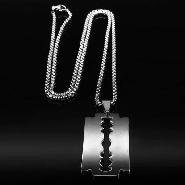 Classy Men Silver Razor Blade Pendant Necklace