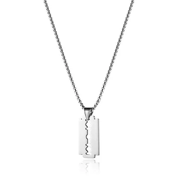 Classy Men Silver Razor Blade Pendant Necklace