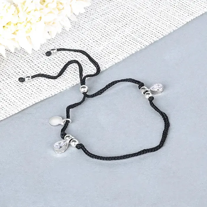 Crystal Drop Silver Thread Anklet