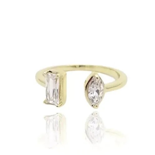 Cz Diamond Two Stone Open Ring