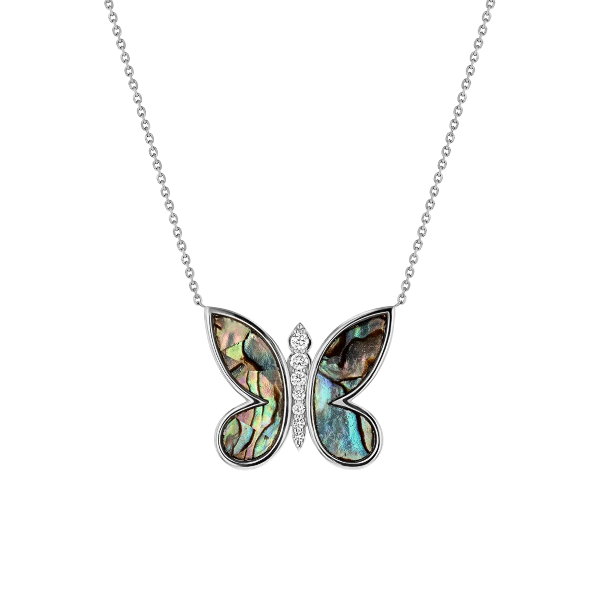 Diamond Abalone Inlay Butterfly Necklace