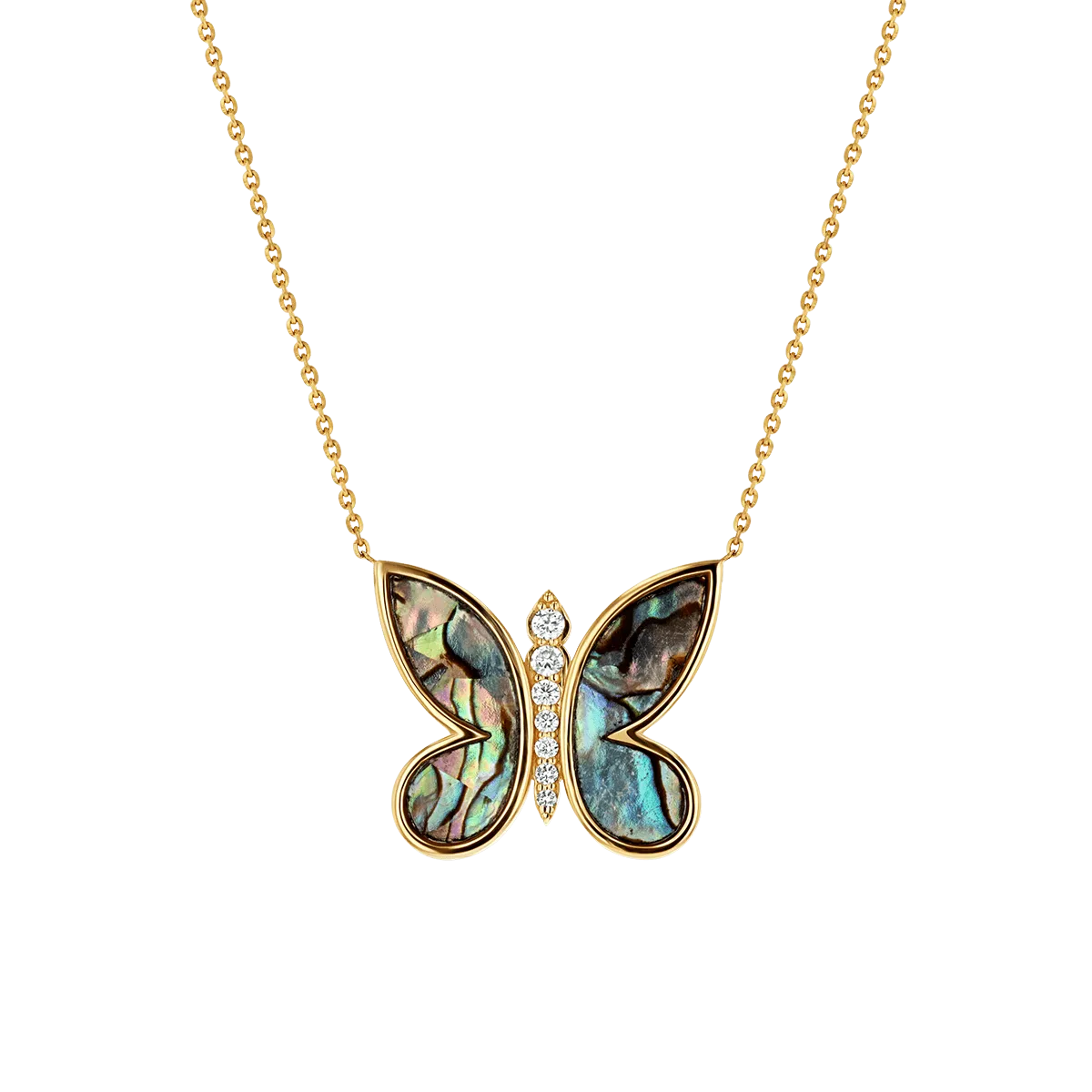 Diamond Abalone Inlay Butterfly Necklace