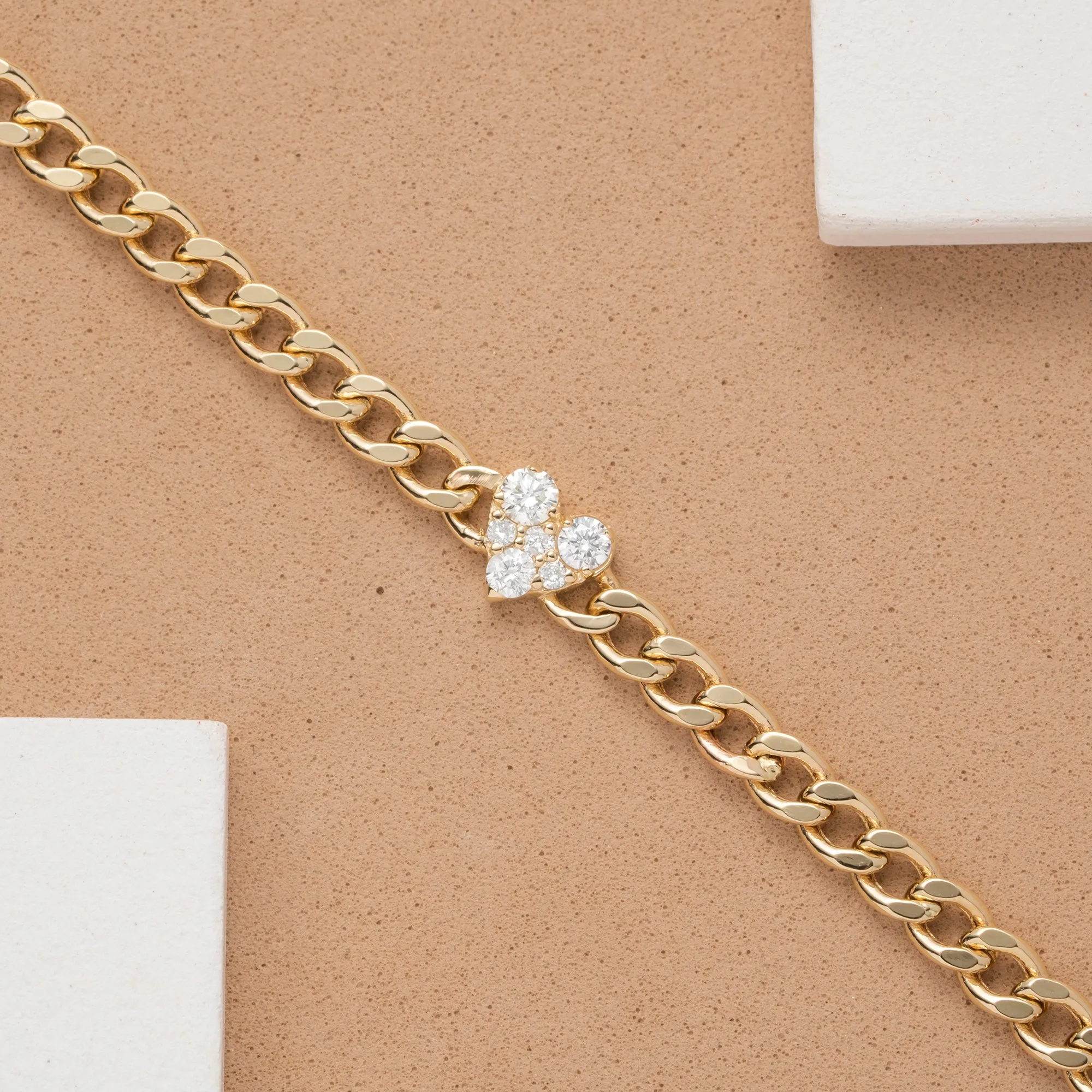 Diamond Heart Cuban Chain Bracelet, Riley