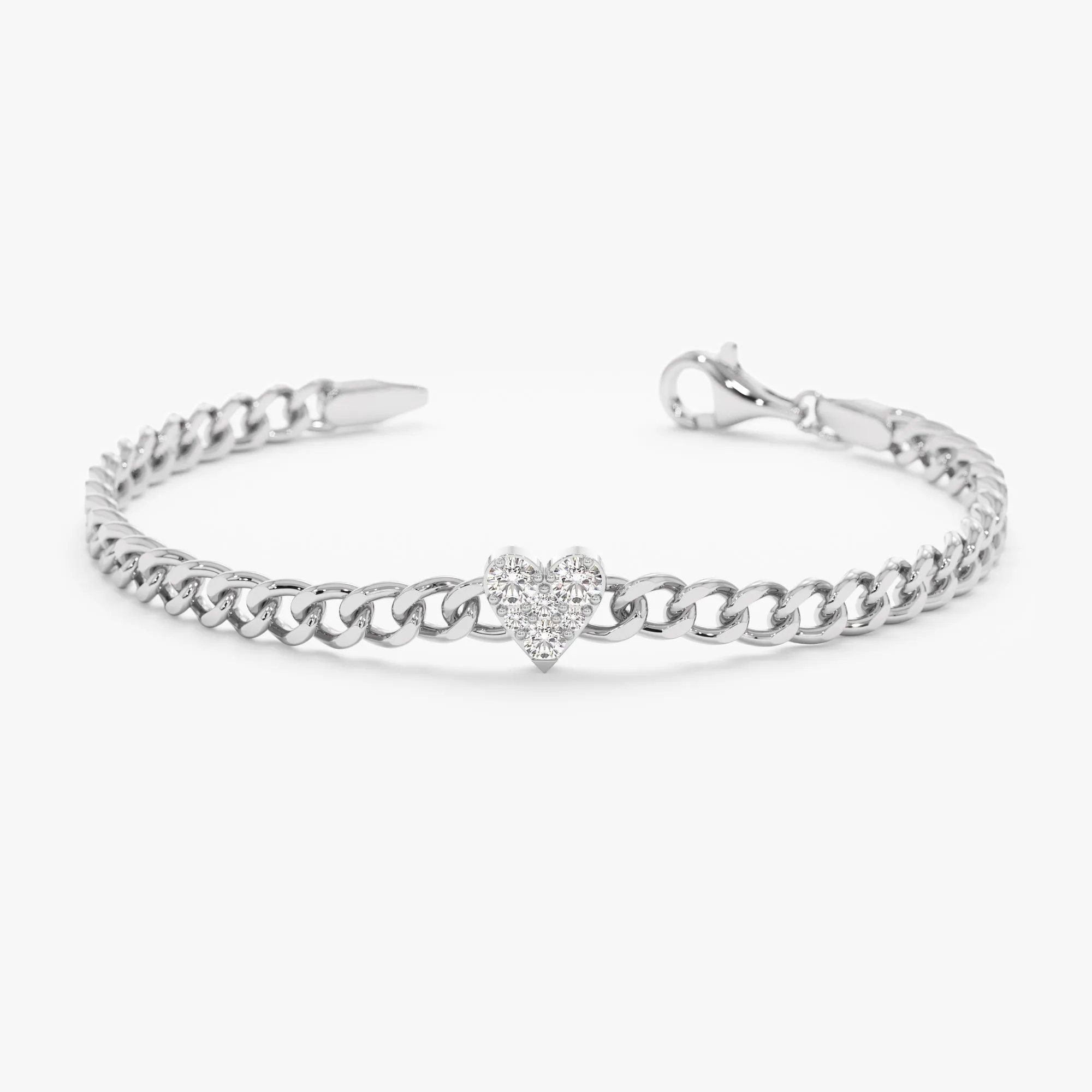 Diamond Heart Cuban Chain Bracelet, Riley