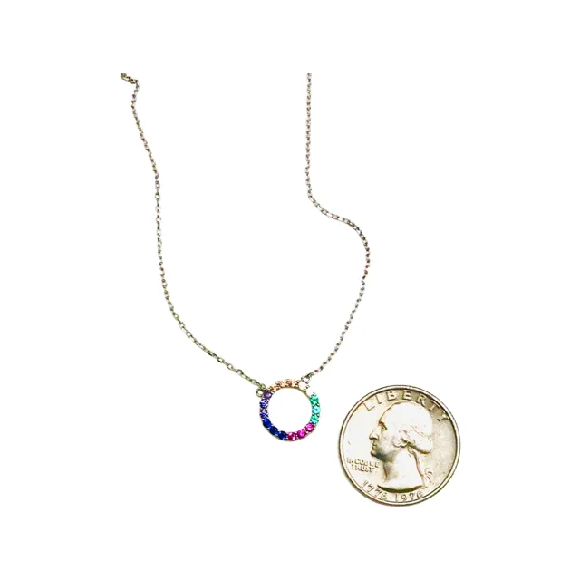 Diamond Open Circle Necklace (gold, silver or rainbow)