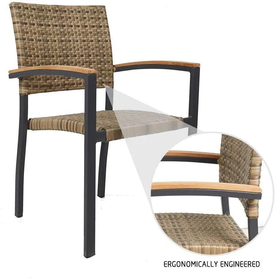 Dining Chairs with Armrest Stackable Set (Aluminum & Rattan)