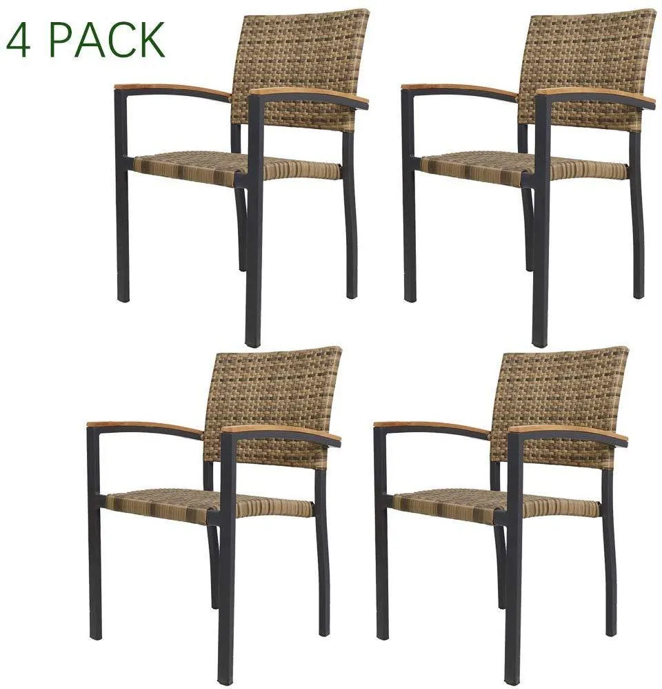 Dining Chairs with Armrest Stackable Set (Aluminum & Rattan)