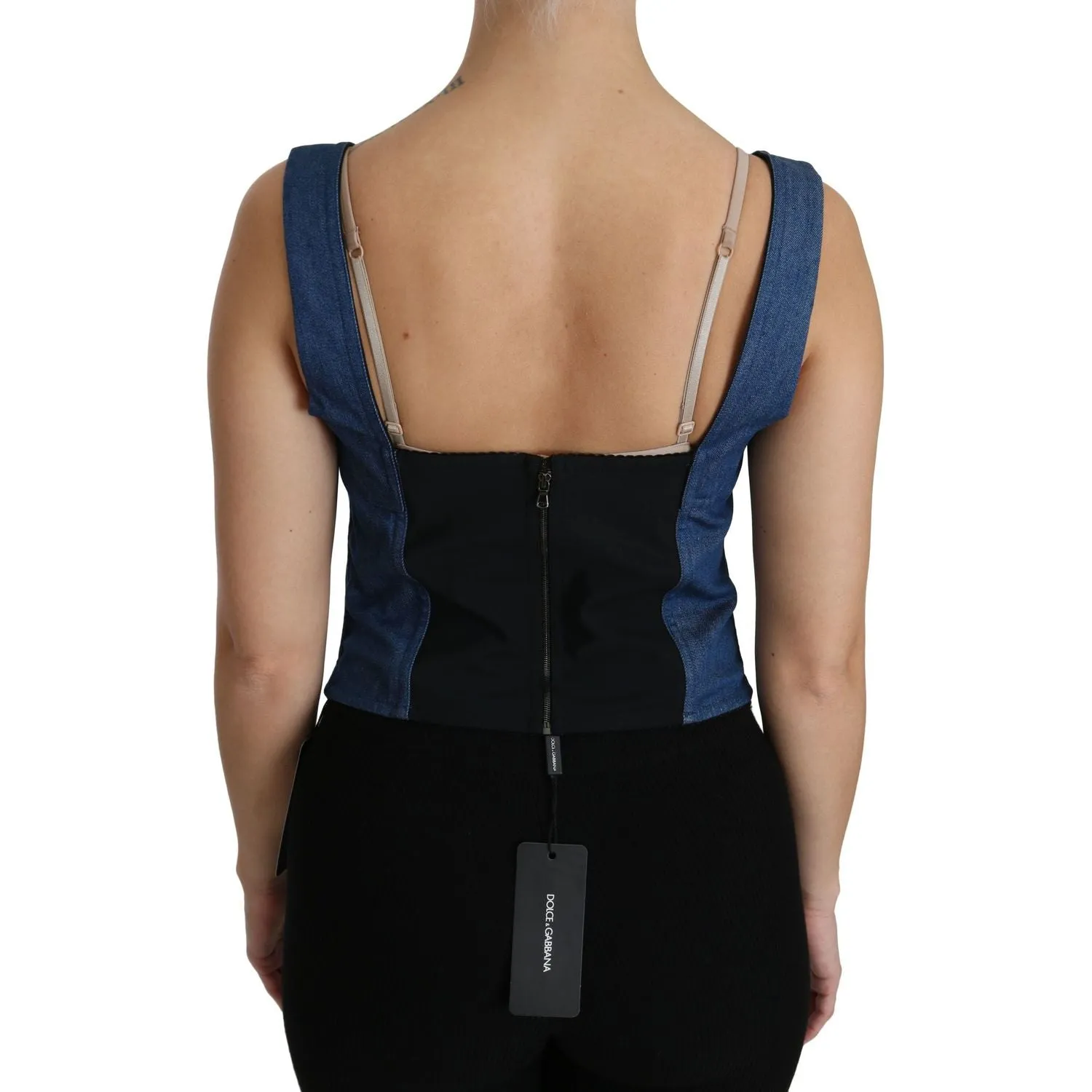 Dolce & Gabbana Elegant Sleeveless Bustier Top in Blue