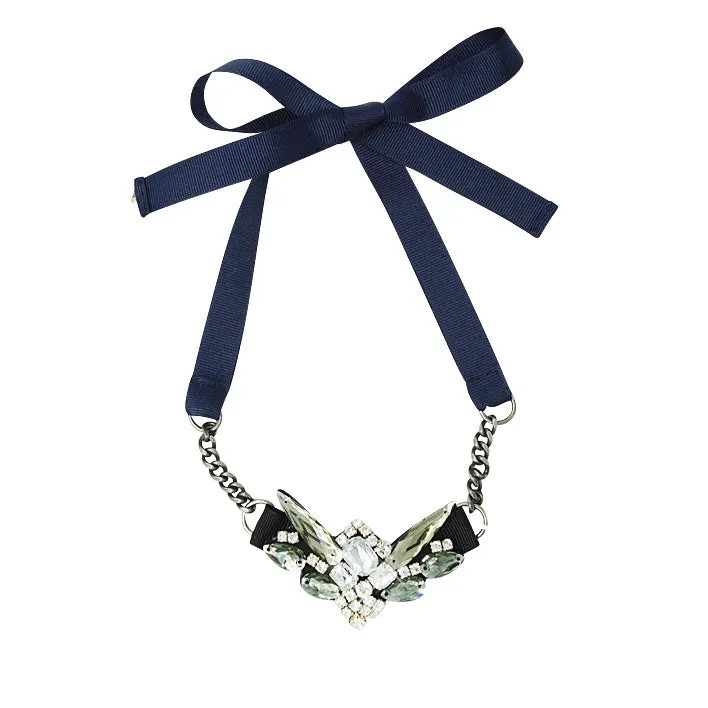 Downtown-Crystal Embroidered Fashion Ribbon Necklace