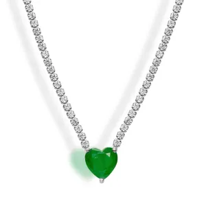 “Duchess” green heart sterling silver pave chain necklace