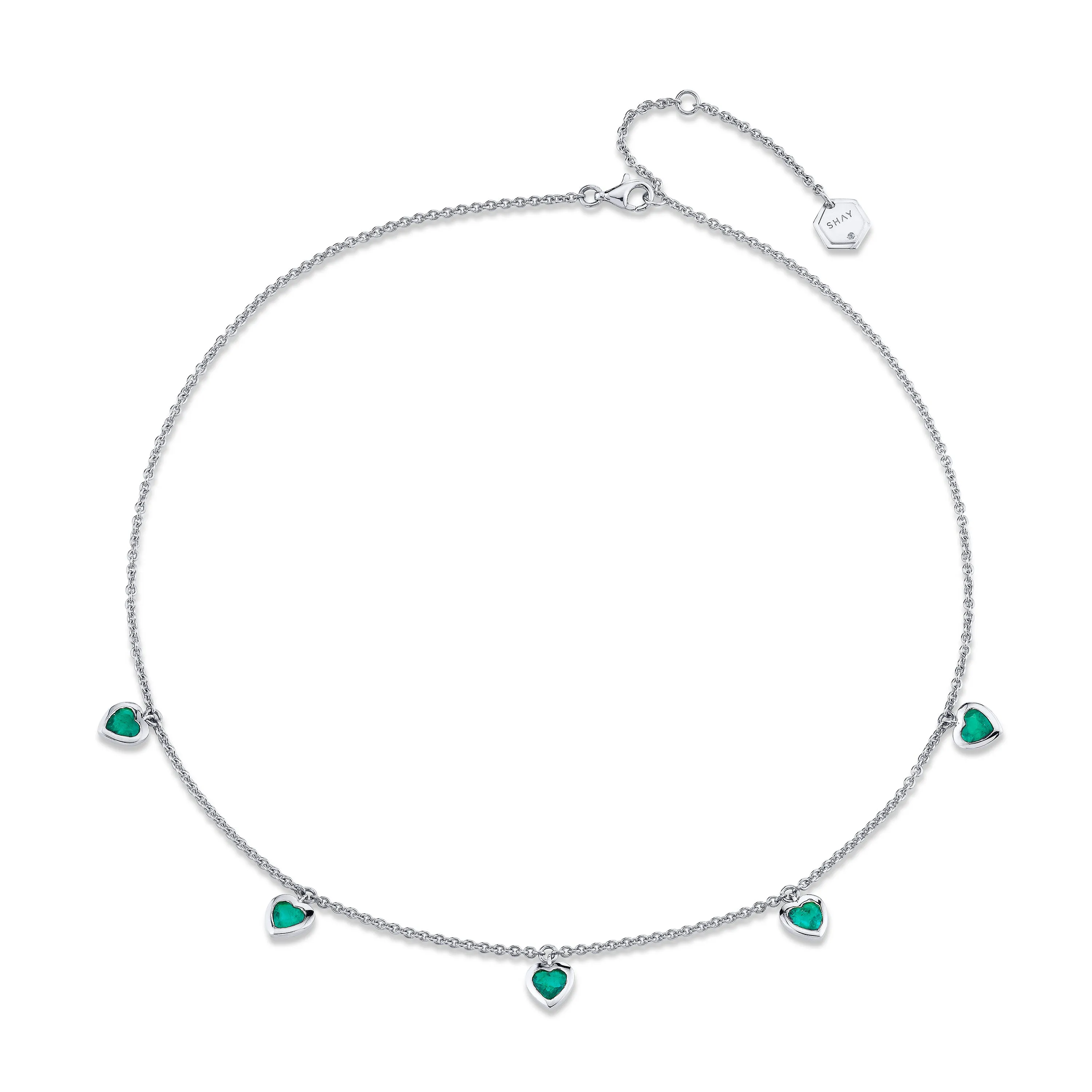 EMERALD 5 BEZEL HEART NECKLACE