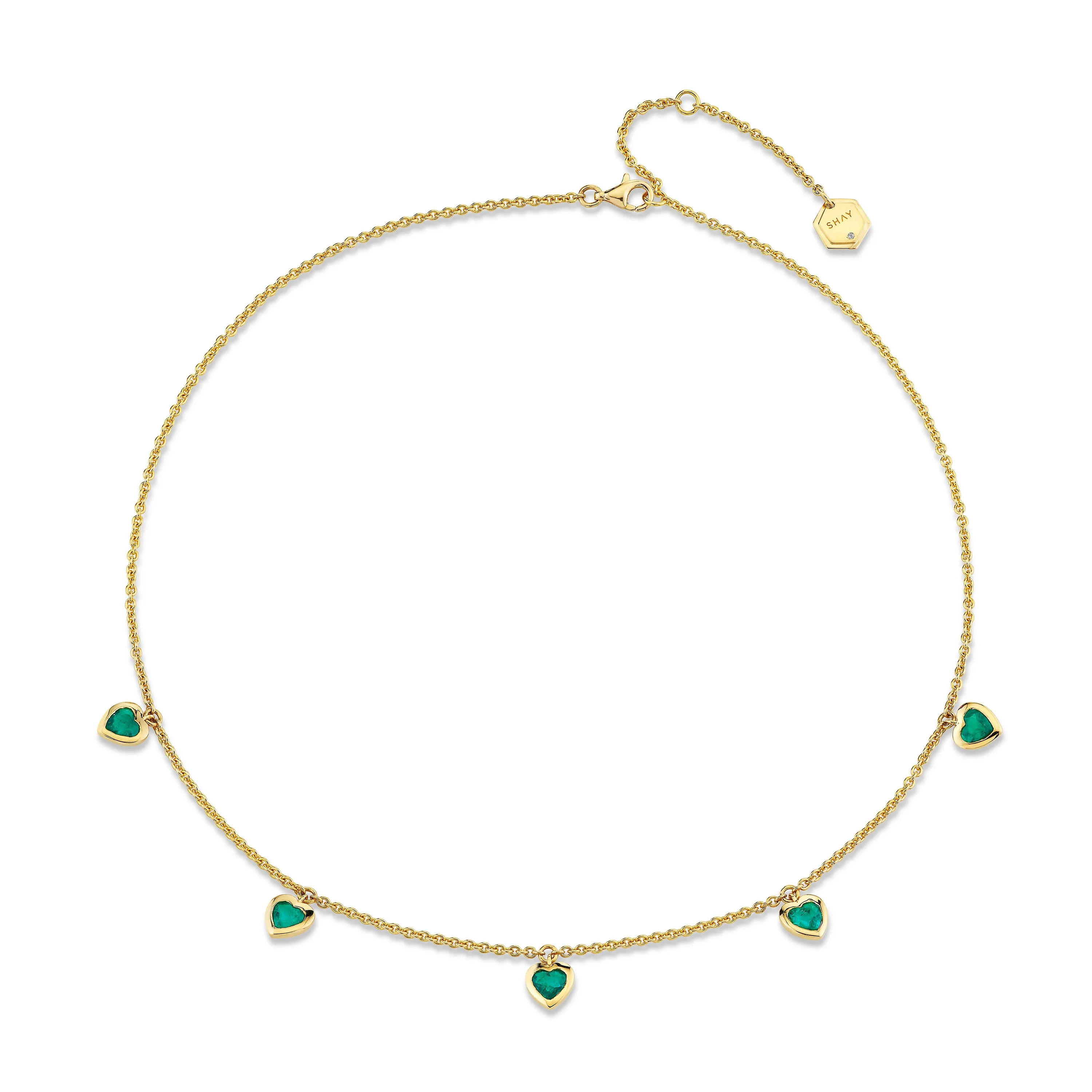 EMERALD 5 BEZEL HEART NECKLACE