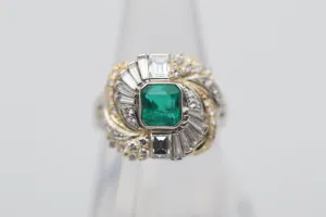 Emerald Diamond Platinum & Gold Two-Tone Spiral Ring