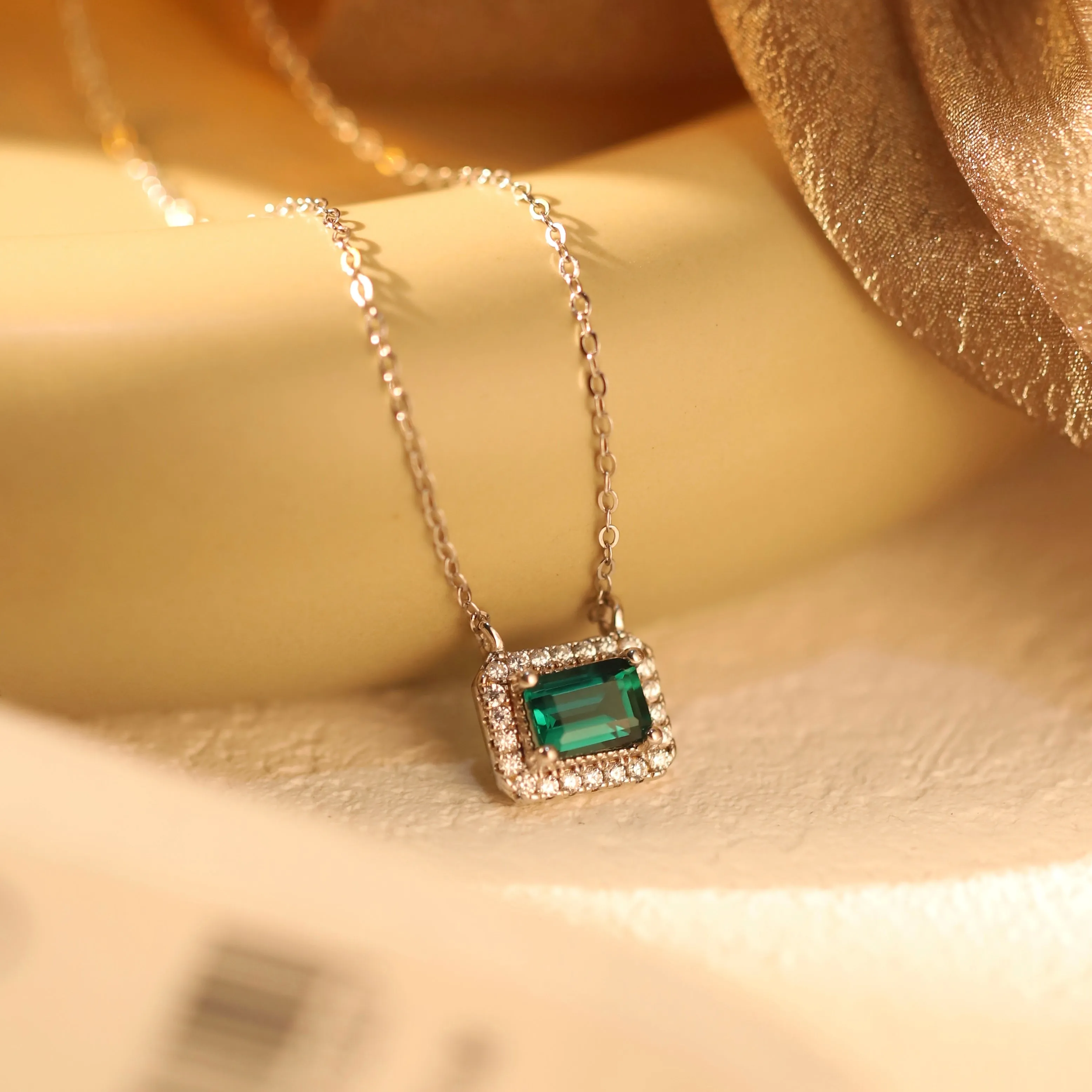 Evergreen Emerald Cube Necklace