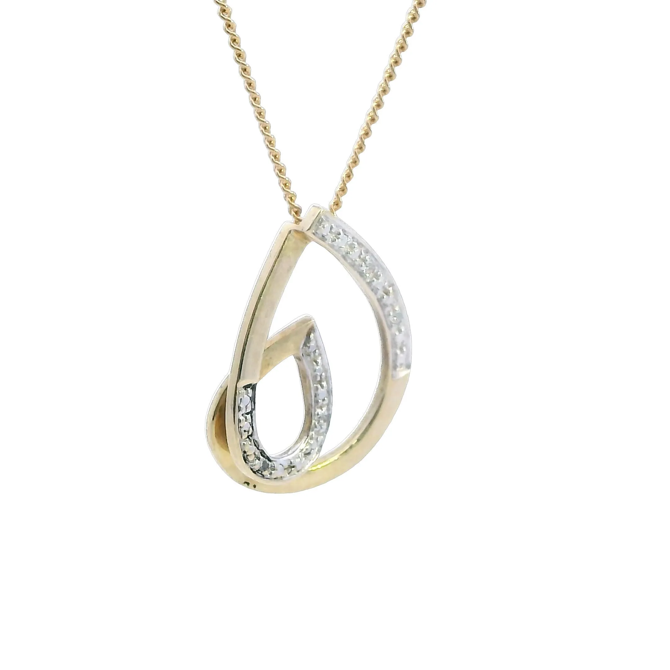 Exquisite 9ct Yellow Gold Diamond Curve Pendant Valentine's Day Special