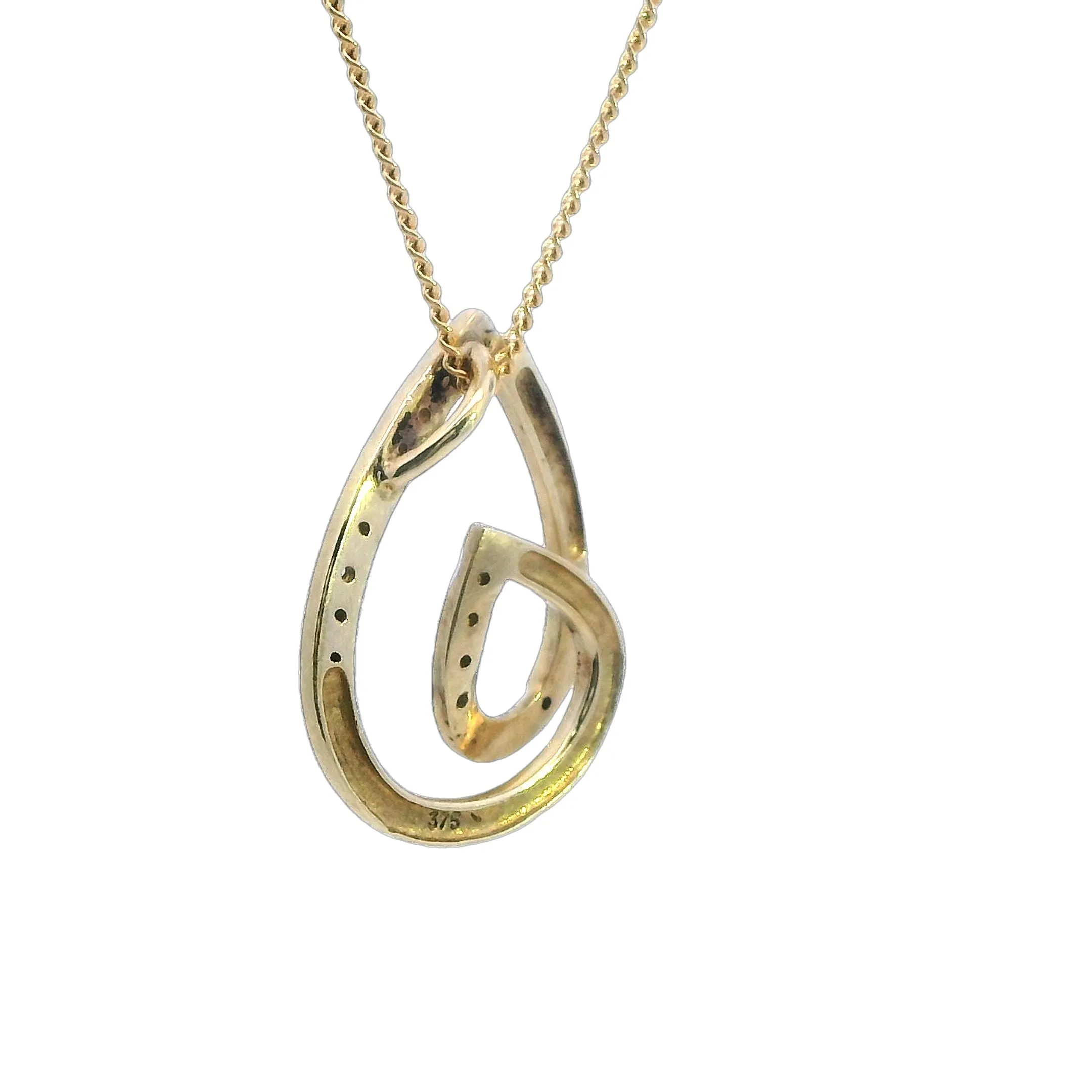 Exquisite 9ct Yellow Gold Diamond Curve Pendant Valentine's Day Special