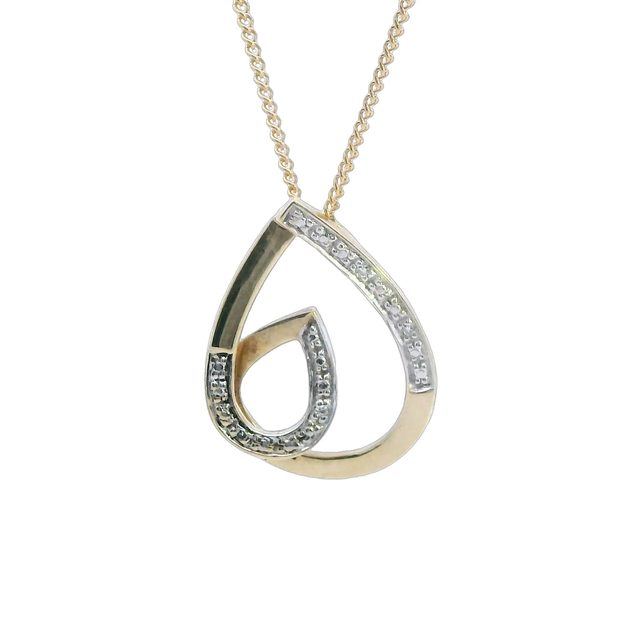 Exquisite 9ct Yellow Gold Diamond Curve Pendant Valentine's Day Special