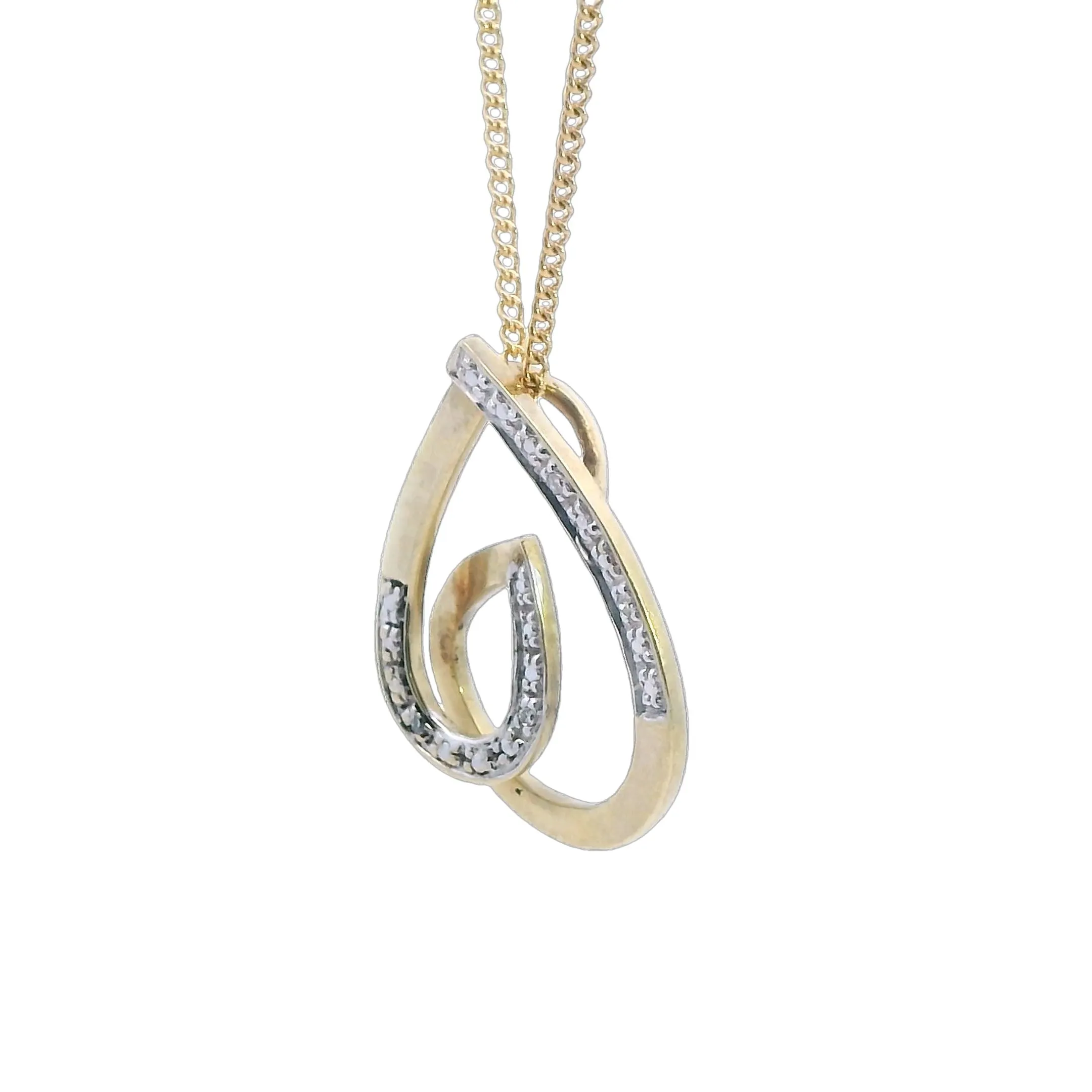 Exquisite 9ct Yellow Gold Diamond Curve Pendant Valentine's Day Special