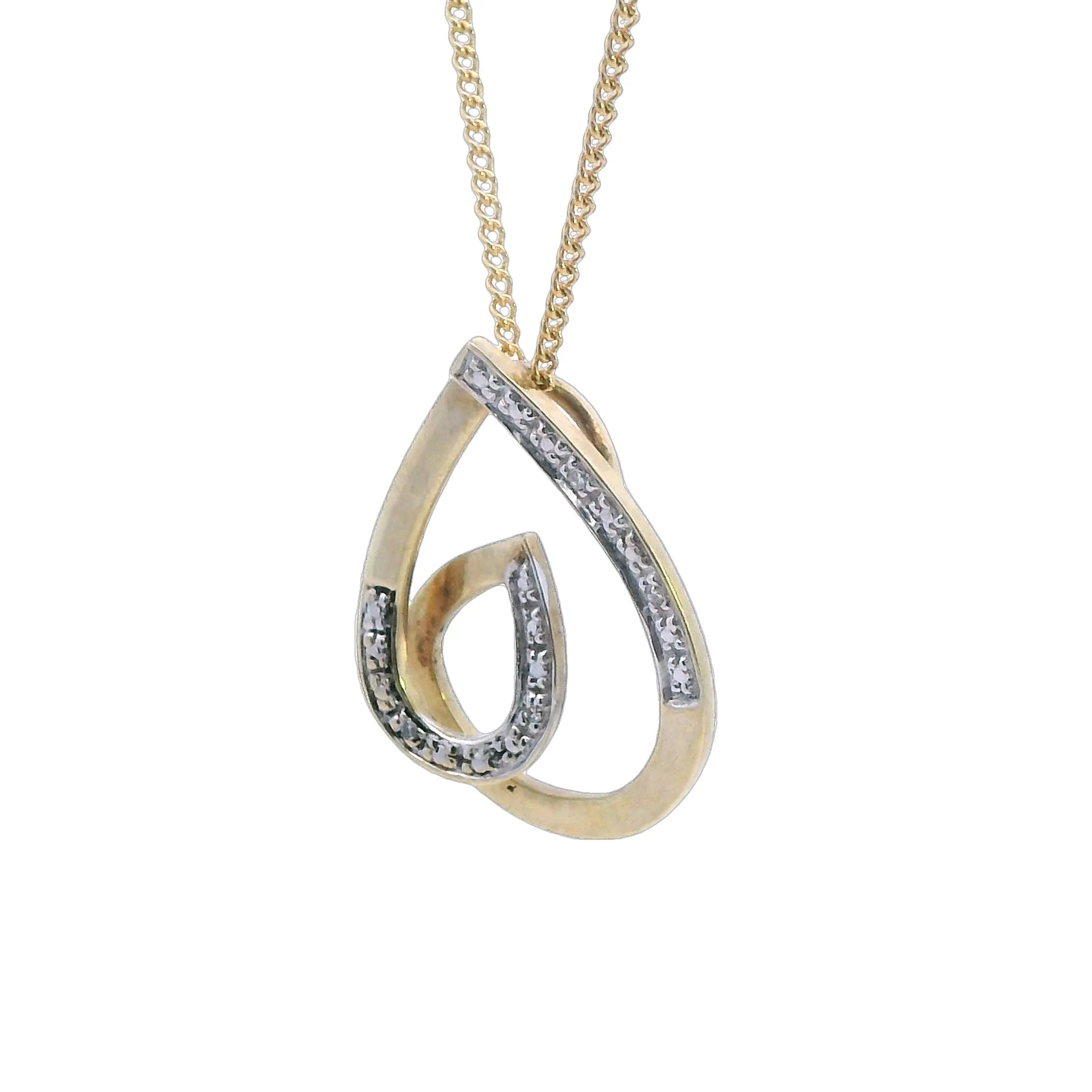 Exquisite 9ct Yellow Gold Diamond Curve Pendant Valentine's Day Special