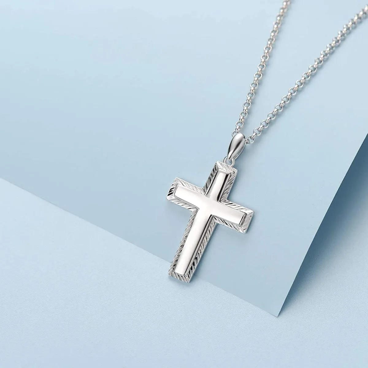 FANCIME Diamond Cut Cross Mens Sterling Silver Necklace