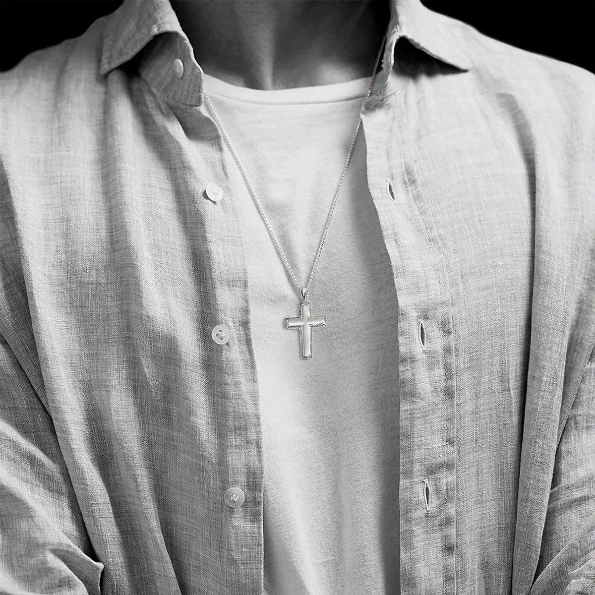 FANCIME Diamond Cut Cross Mens Sterling Silver Necklace