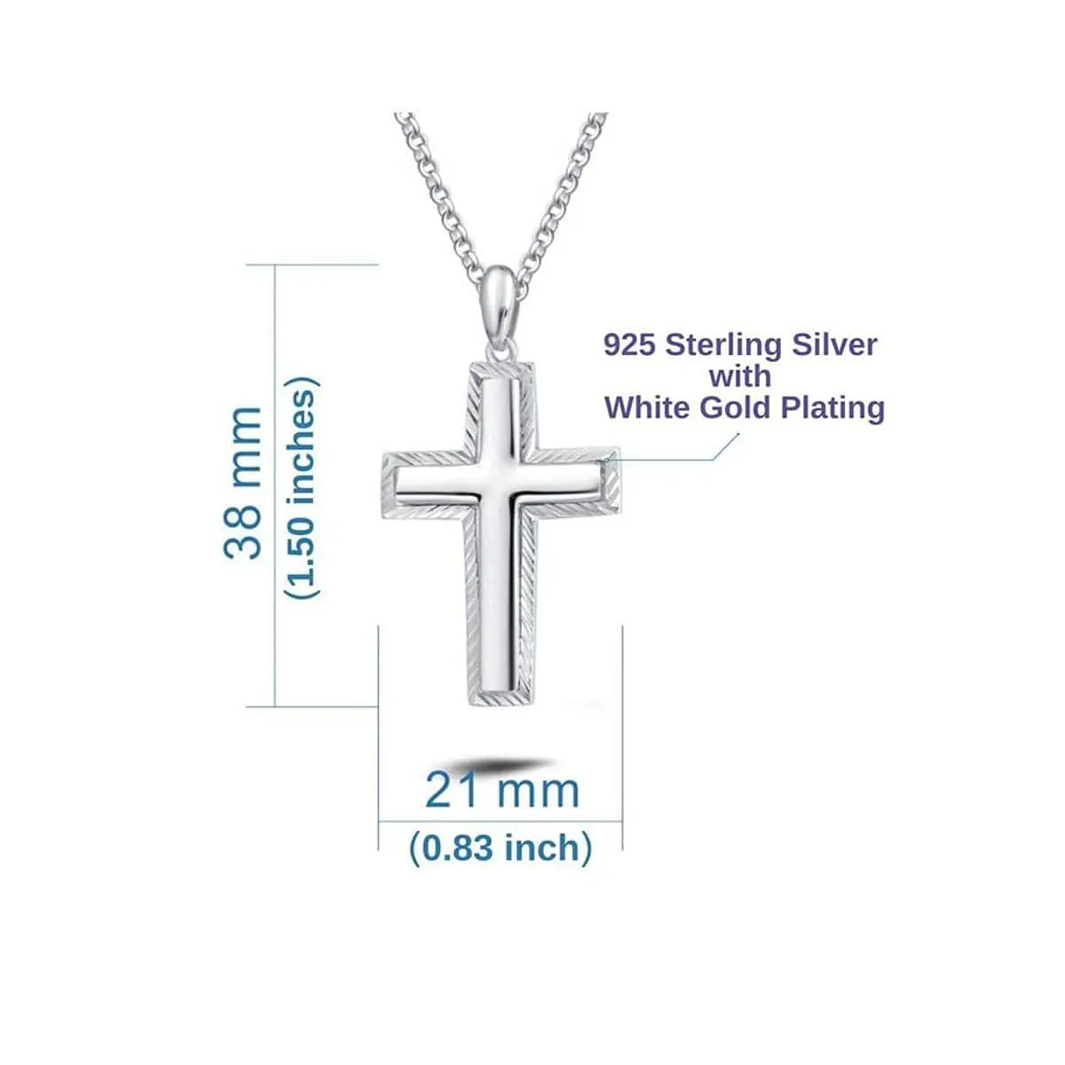 FANCIME Diamond Cut Cross Mens Sterling Silver Necklace