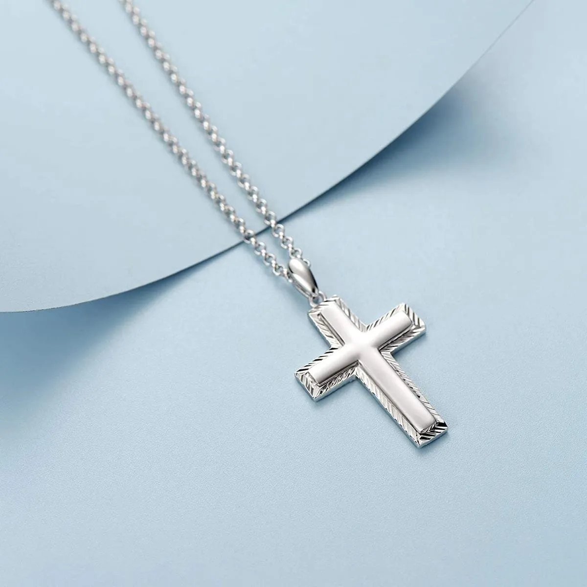 FANCIME Diamond Cut Cross Mens Sterling Silver Necklace