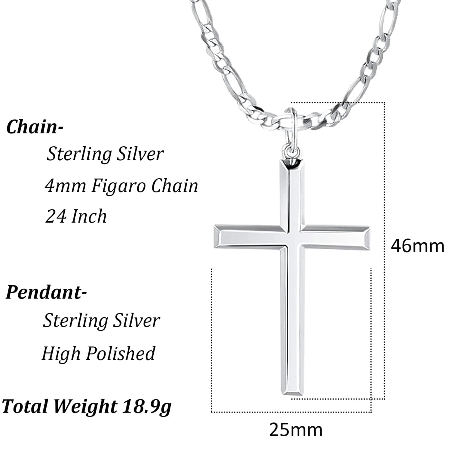 FANCIME High Polished Cross Mens Sterling Silver Necklace