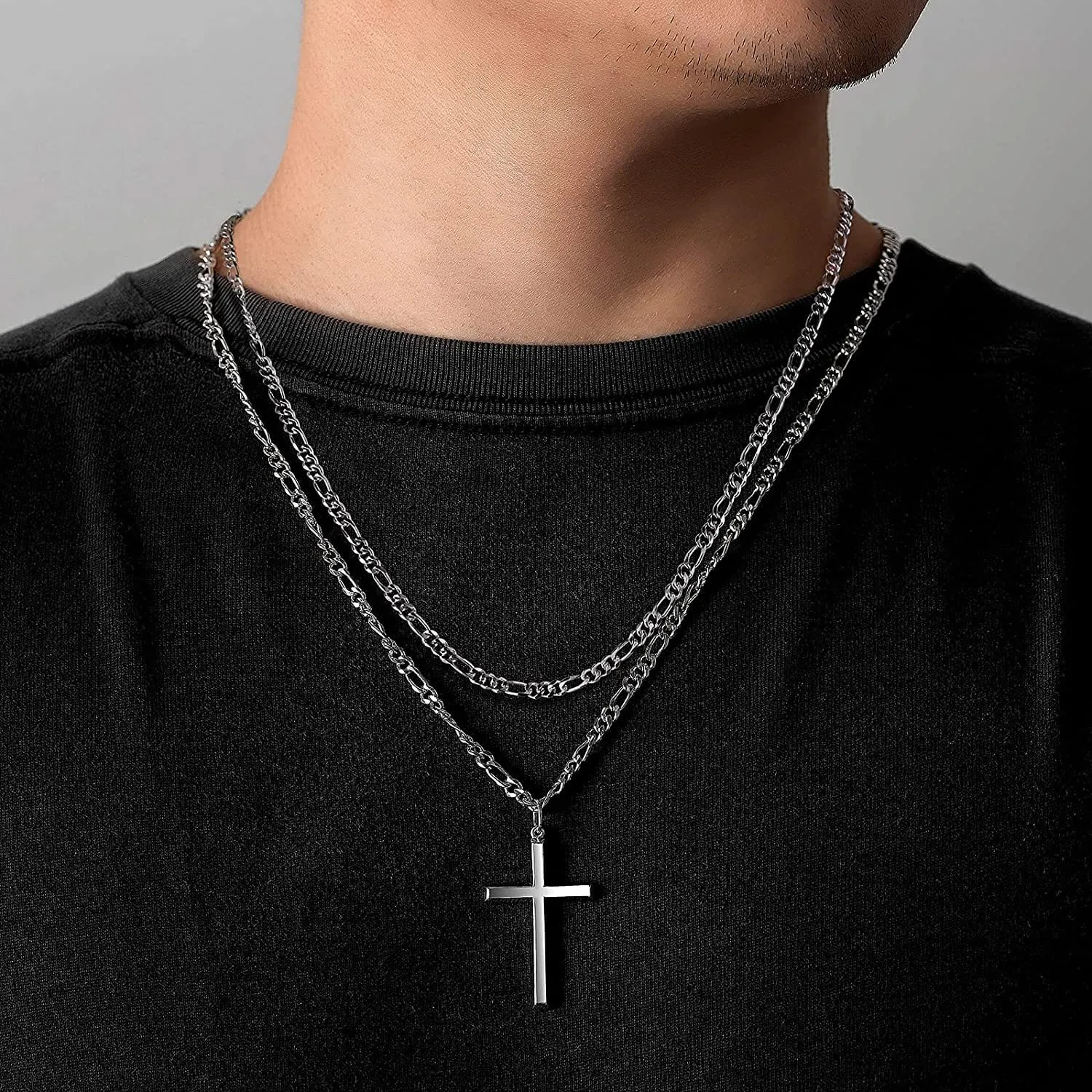 FANCIME High Polished Cross Mens Sterling Silver Necklace