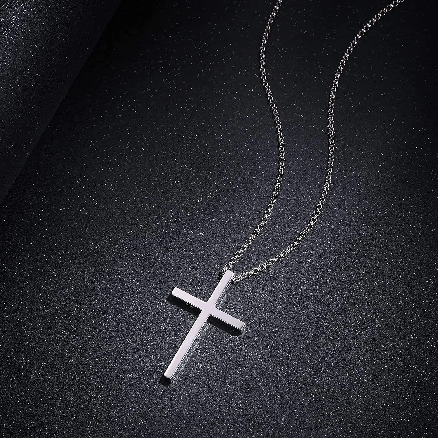 FANCIME Large Polishing Cross Sterling Silver Mens Necklace