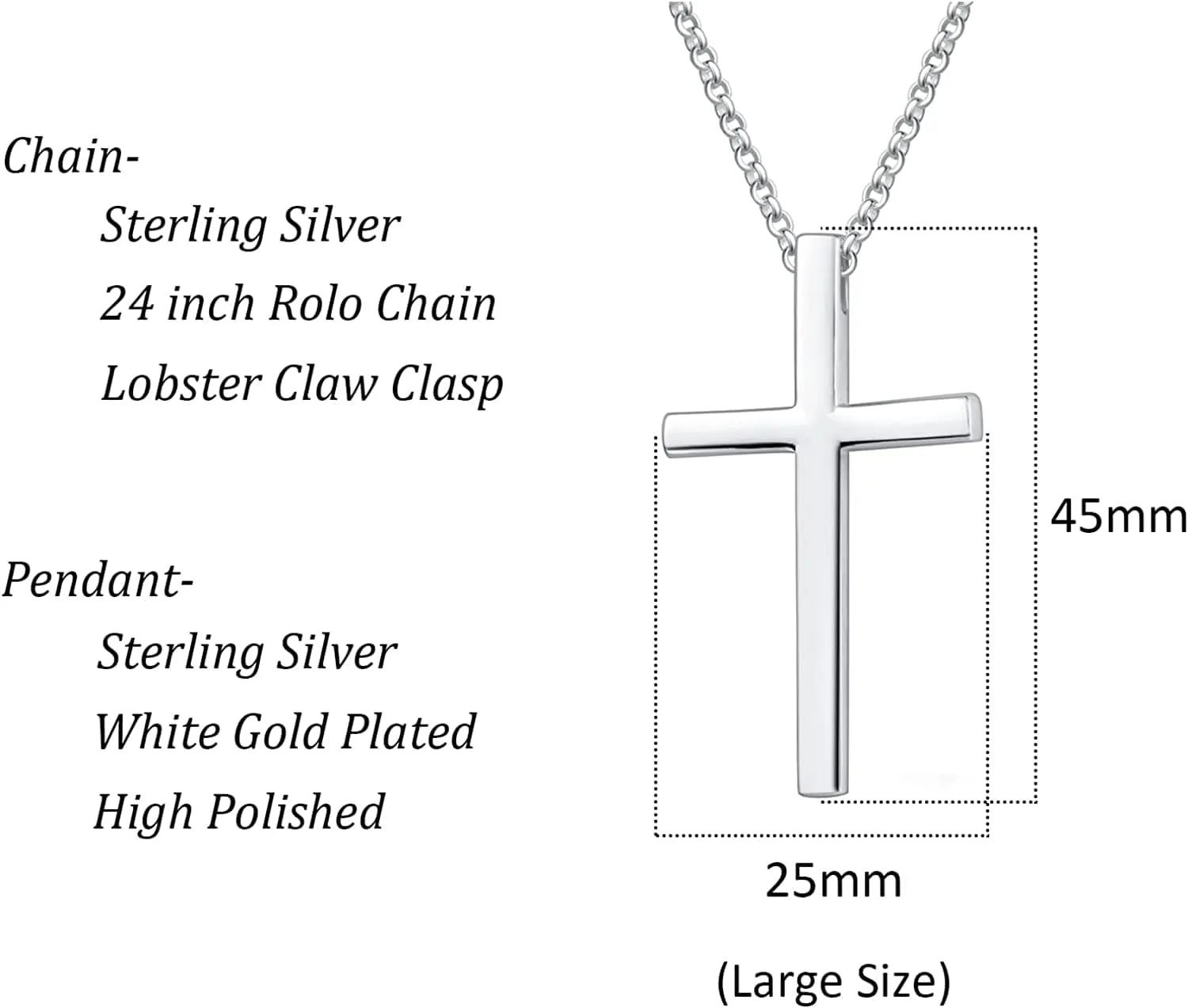 FANCIME Large Polishing Cross Sterling Silver Mens Necklace