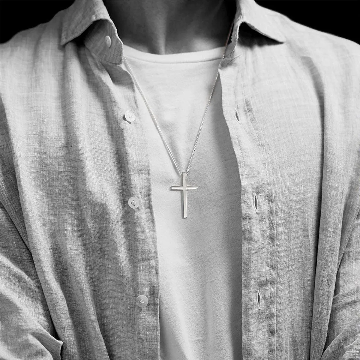 FANCIME Large Polishing Cross Sterling Silver Mens Necklace