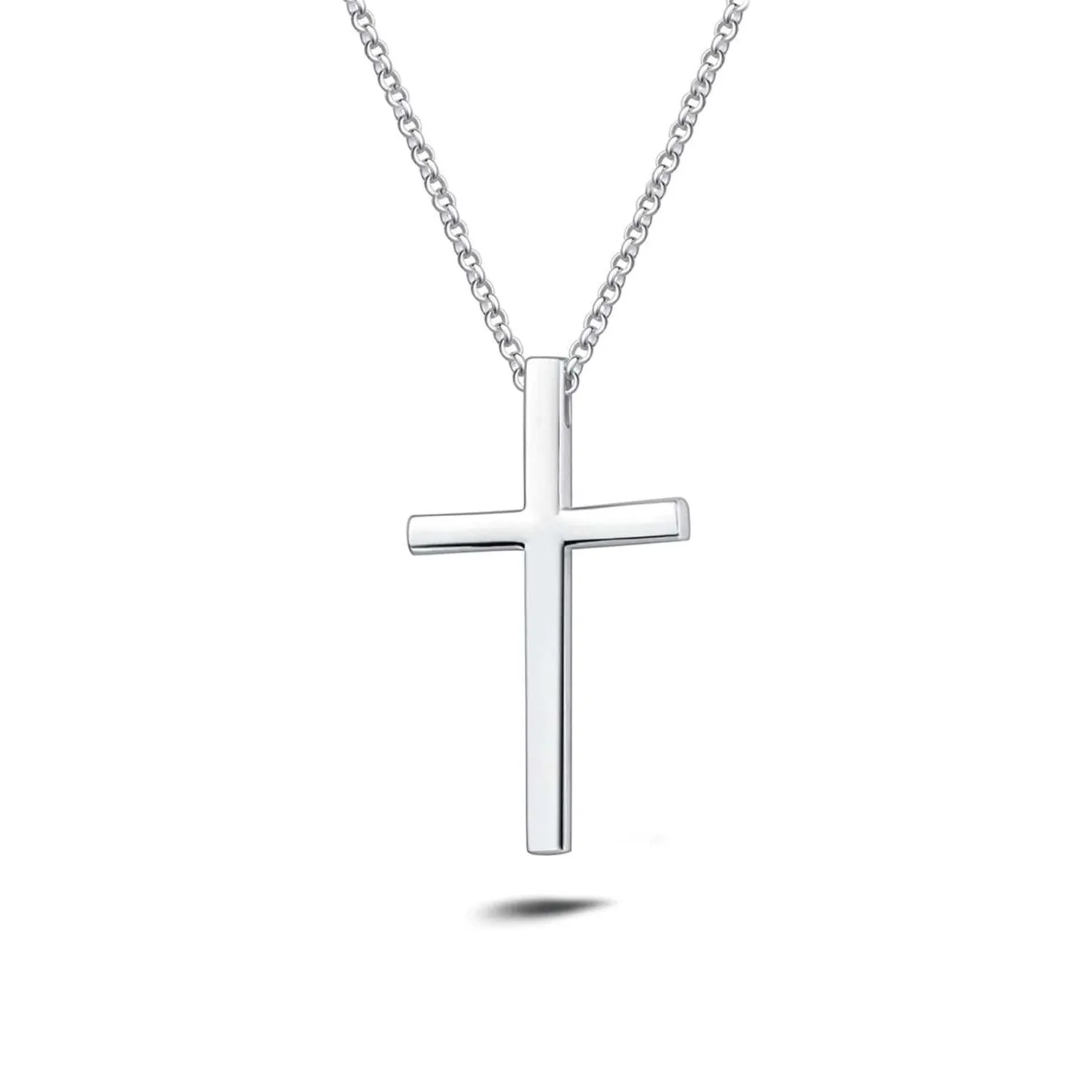 FANCIME Large Polishing Cross Sterling Silver Mens Necklace