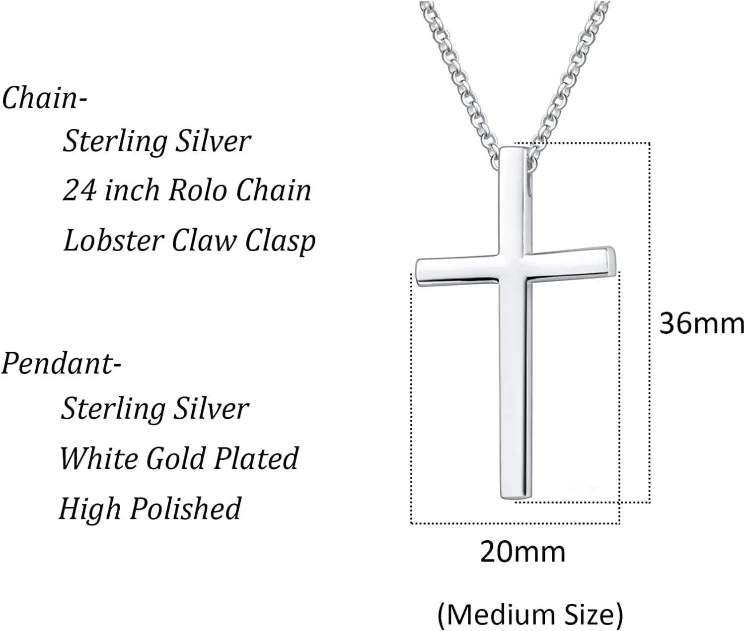 FANCIME Medium Polishing Cross Sterling Silver Mens Necklace